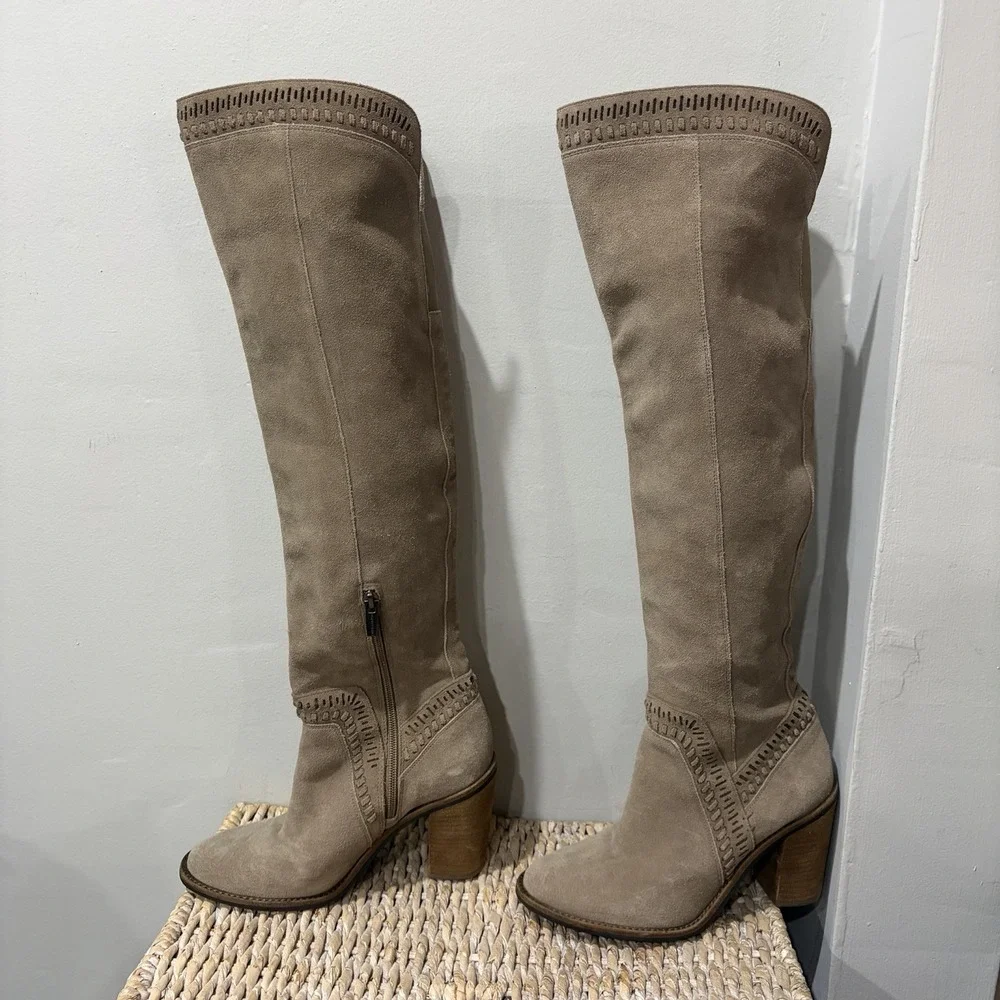 Vince Camuto Madolee Over The Knee Taupe Suede Leather Boots Women's Size 7.5‎